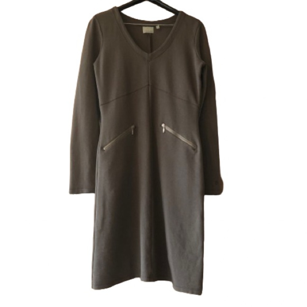 ATHLETA Celebration Dress V-Neck Long Sleeve Front/ Sleeve Zippers Olive Small
